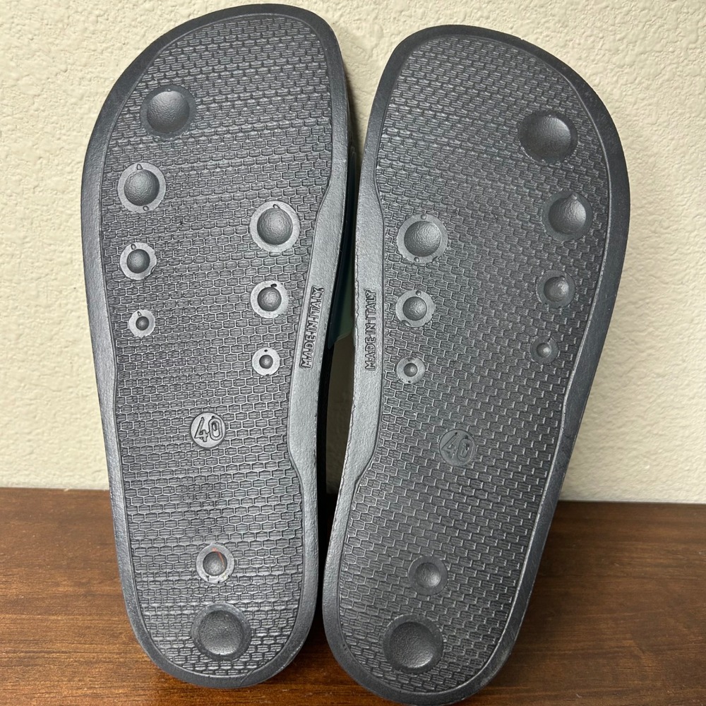 Rag & Bone New York Size 40 Logo Slides Black Seafoam Green Rubber Sandals Italy - Picture 7 of 8